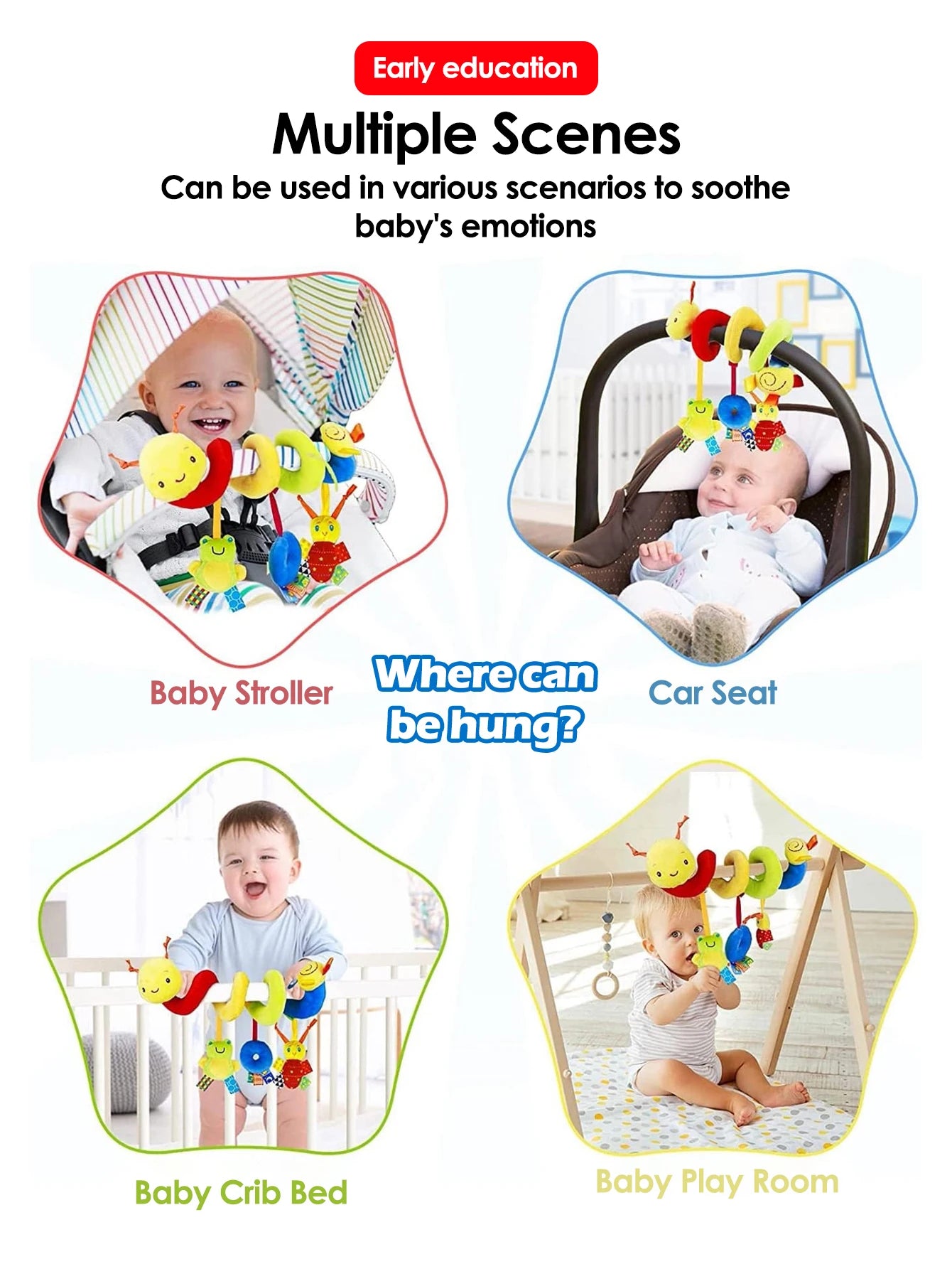 Colorful Hanging Baby Spiral Toy for Car Seat and Crib