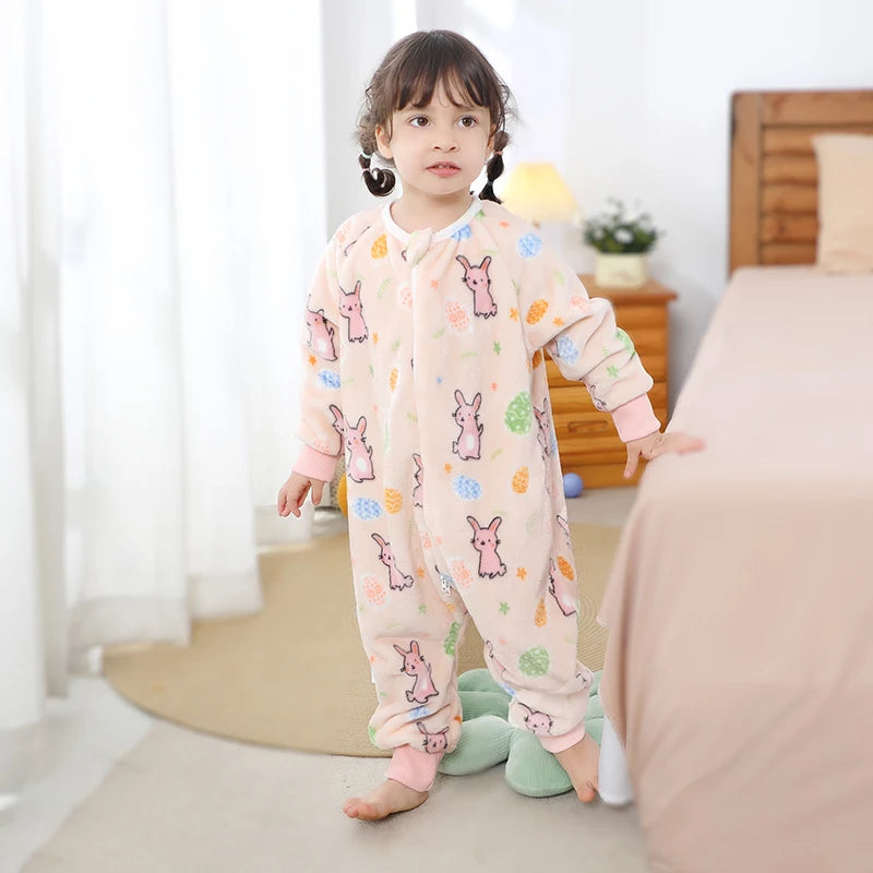 Warm Flannel Kids Sleepsack Pyjamas with Cute Cartoon Animal Prints
