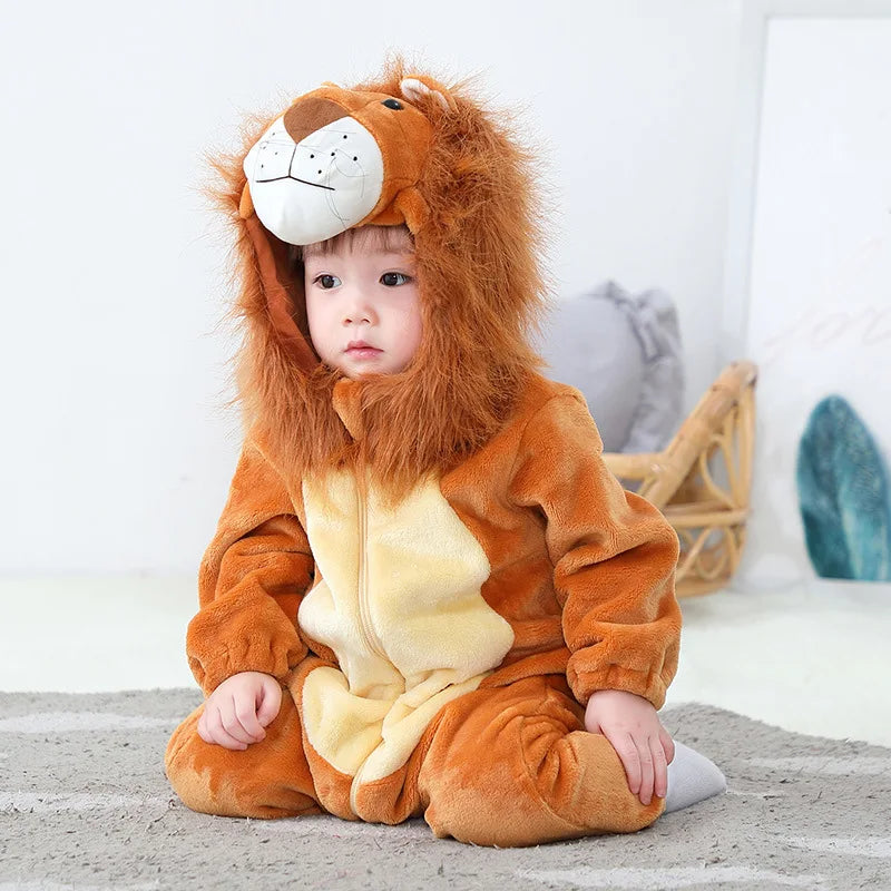 Baby Lion Onesie Costume - Soft Animal Romper with Hooded Mane