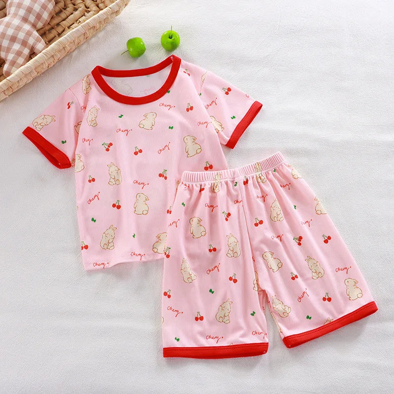 Short Sleeve Kids Pyjama Set with Cute Cartoon Prints