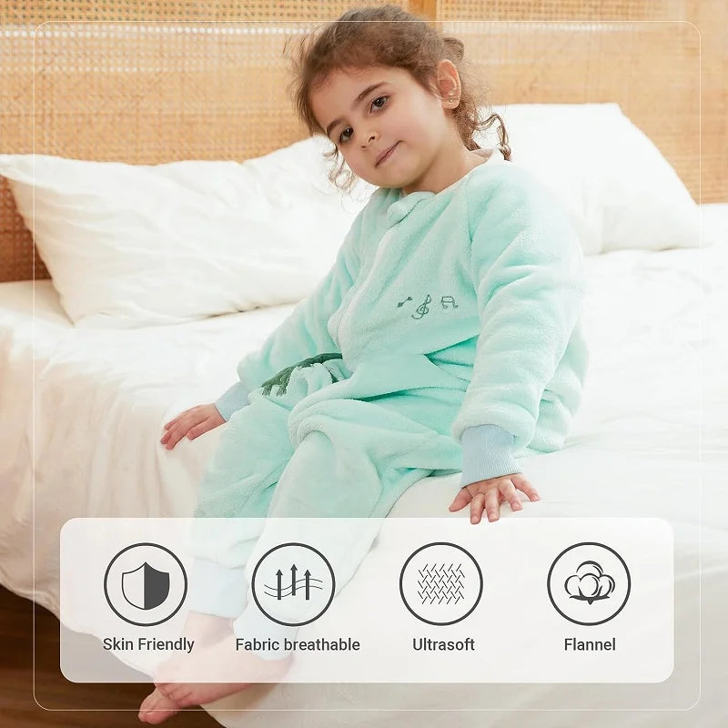 Warm Flannel Kids Sleepsack Pyjamas with Cute Cartoon Animal Prints