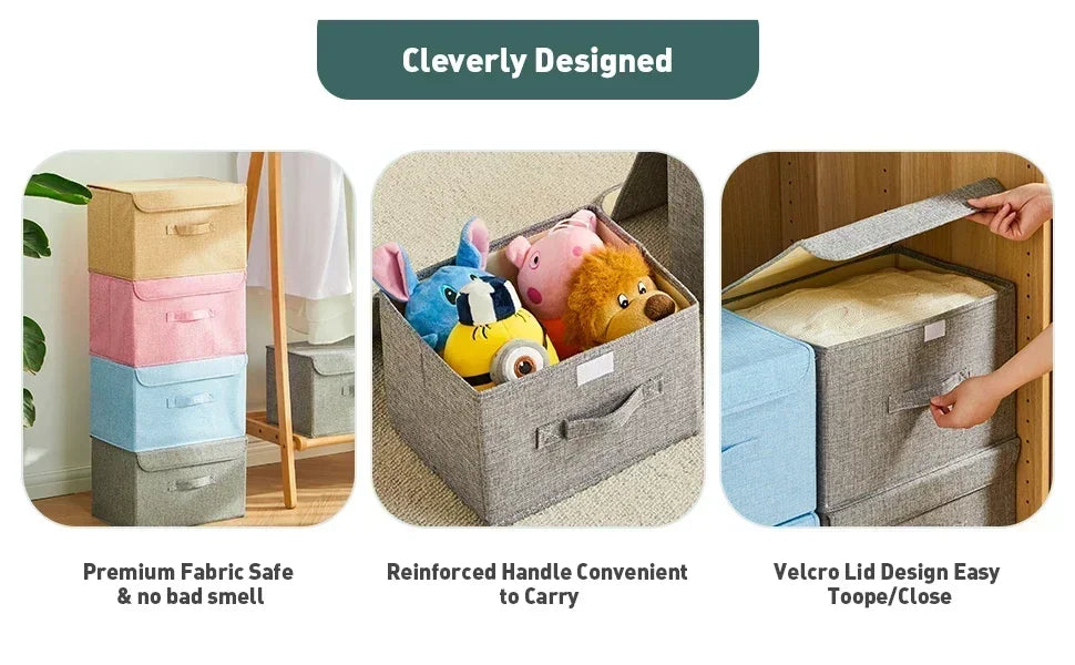 Fabric Organizer Bin with Lid for Home Storage