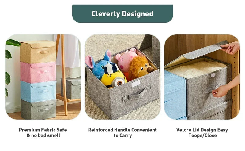 Fabric Organizer Bin with Lid for Home Storage