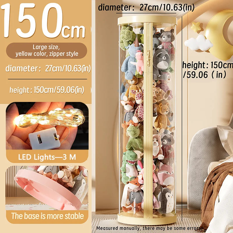 Transparent Plush Toy Storage Tower with Zipper Cover