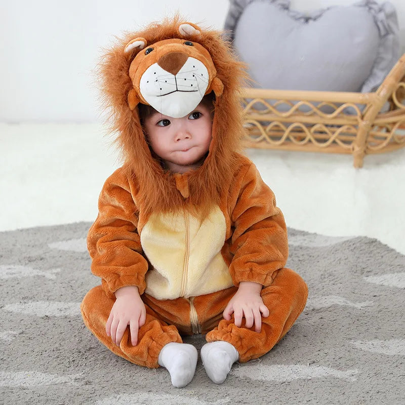 Baby Lion Onesie Costume - Soft Animal Romper with Hooded Mane
