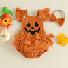 Baby Pumpkin Romper Outfit - Halloween Bodysuit Set with Bow Headband