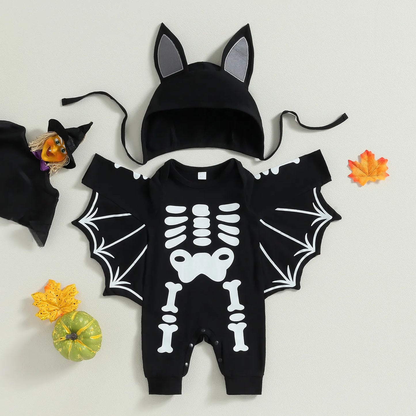 Skeleton Print Baby/Infant Jumpsuit with Hat