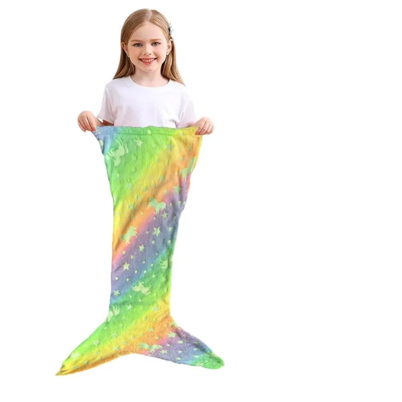 Glow Mermaid Tail Blanket - Soft Wearable Fleece Blanket for Kids