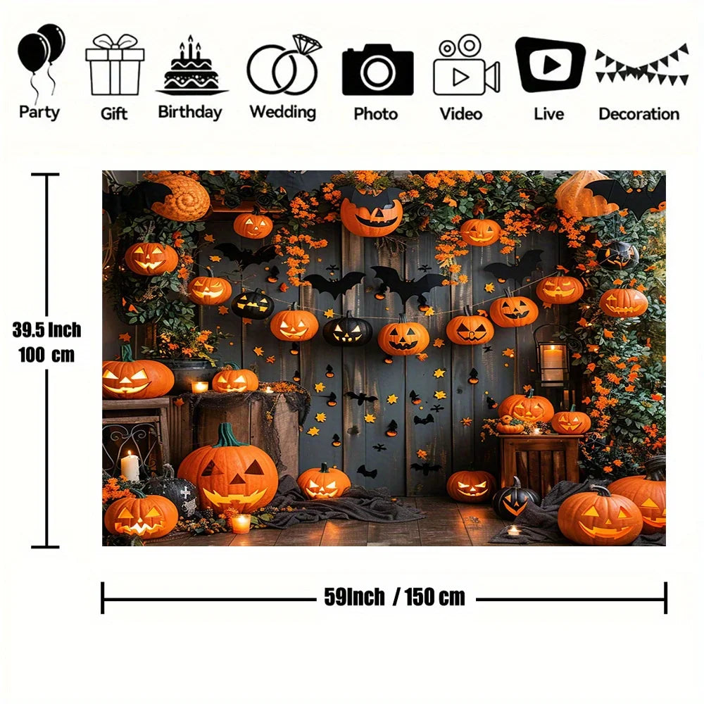 Pumpkin Halloween Backdrop - Autumn Party Banner for Photos & Decor