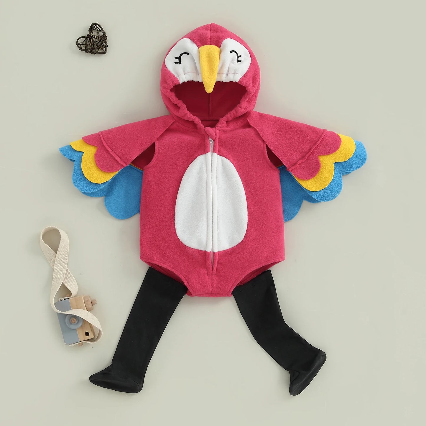 Baby Bird Costume Romper - Hooded Parrot Outfit with Wing Sleeves & Socks