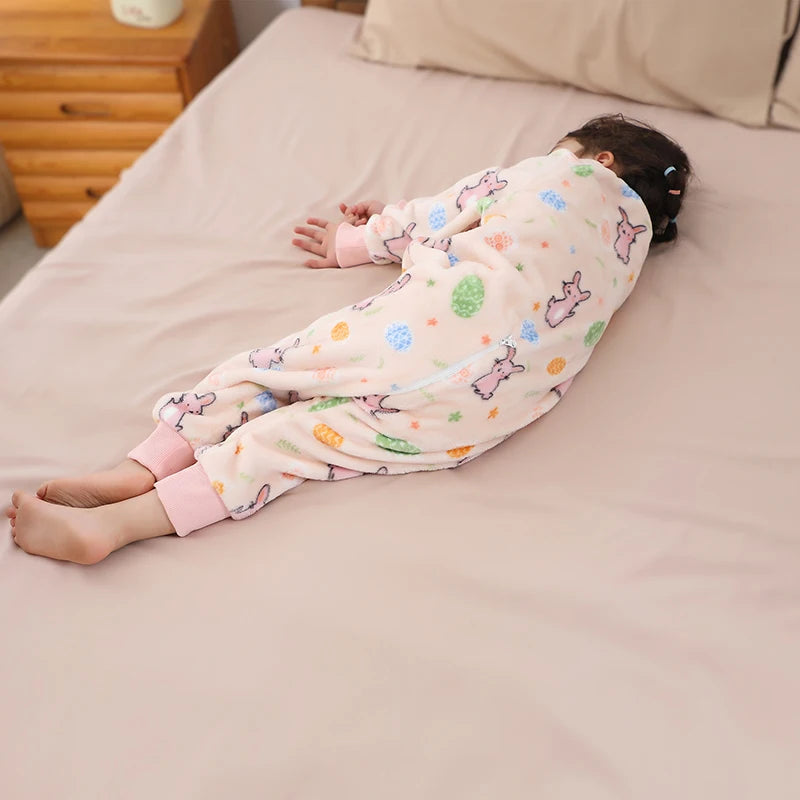 Warm Flannel Kids Sleepsack Pyjamas with Cute Cartoon Animal Prints