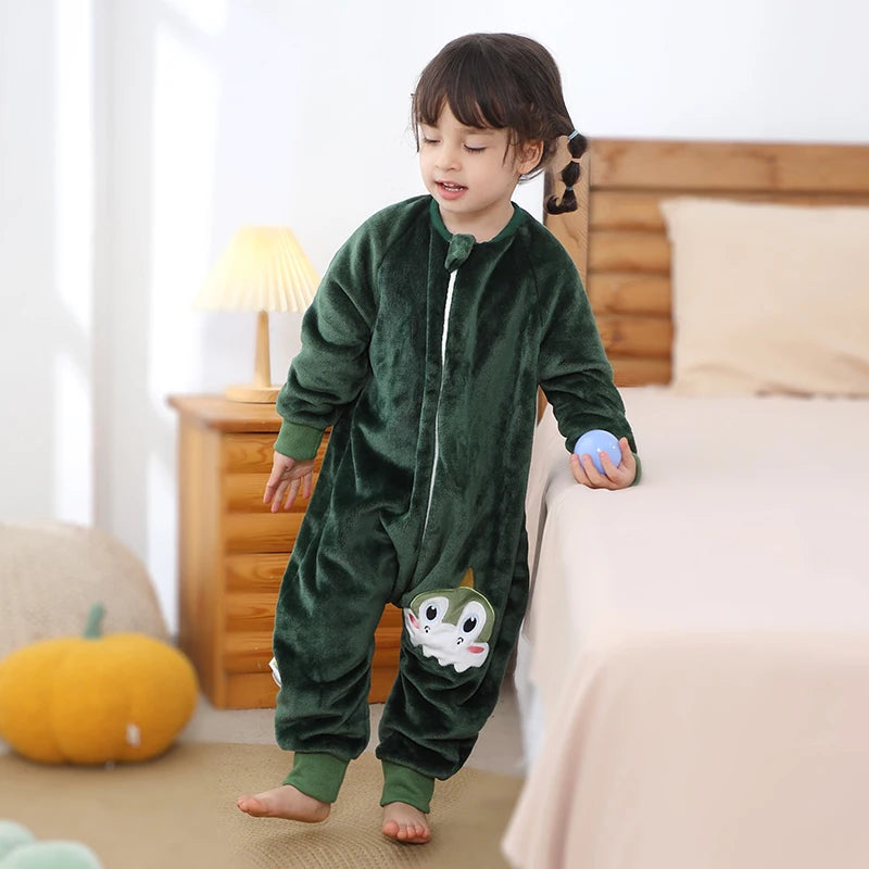 Warm Flannel Kids Sleepsack Pyjamas with Cute Cartoon Animal Prints