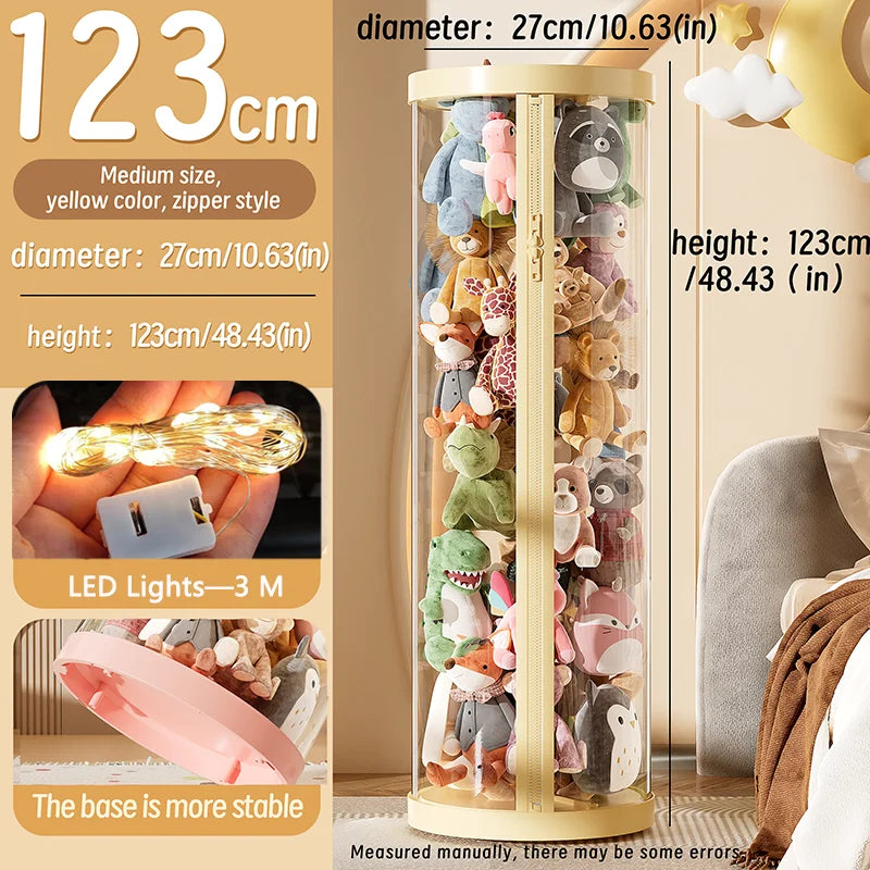 Transparent Plush Toy Storage Tower with Zipper Cover