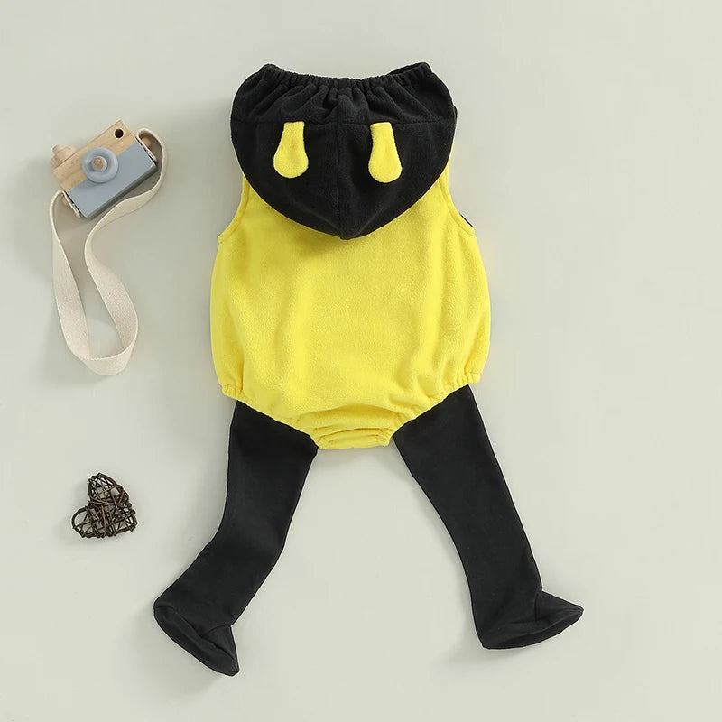 Baby Bee Romper Costume - Hooded Bumblebee Outfit with Long Socks