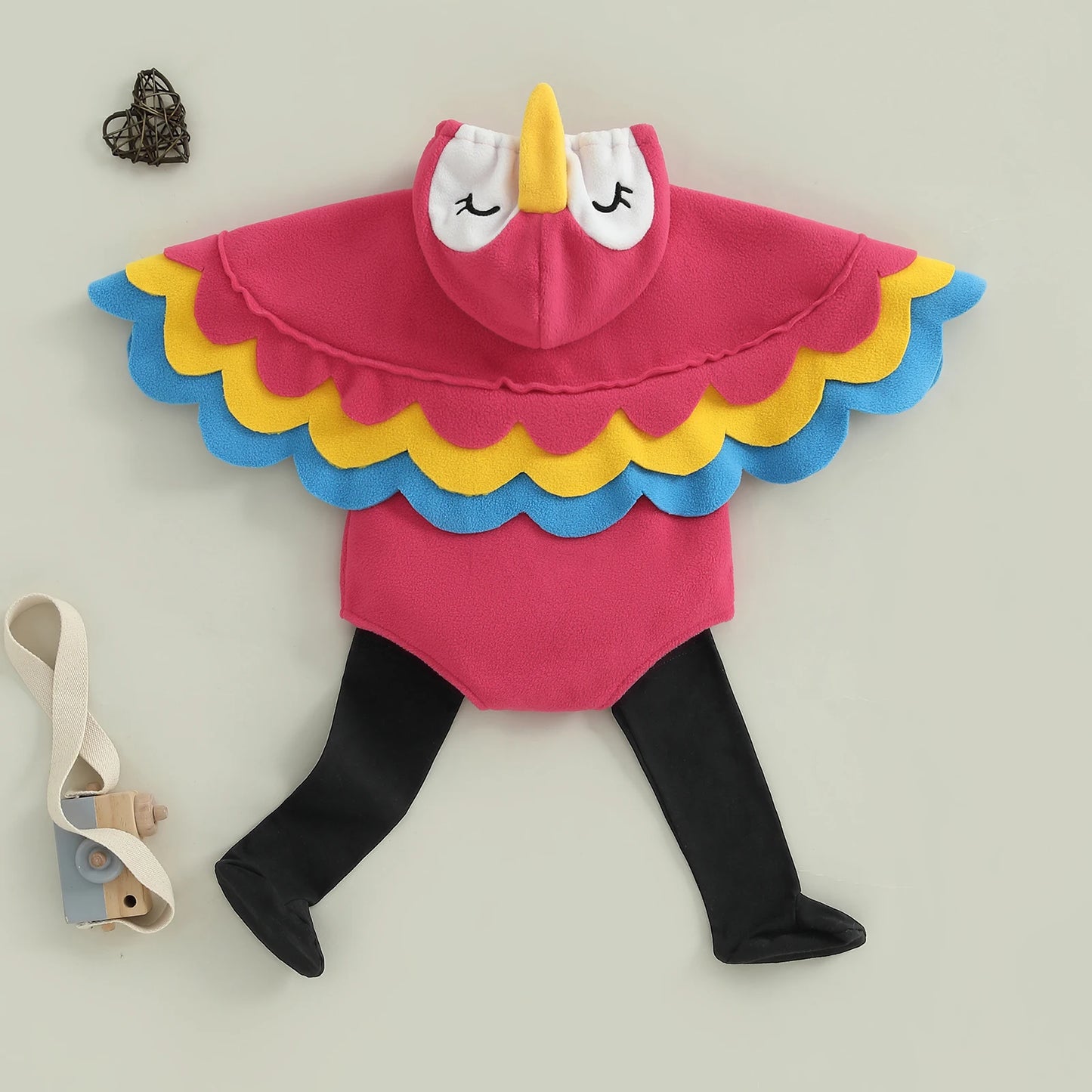 Baby Bird Costume Romper - Hooded Parrot Outfit with Wing Sleeves & Socks