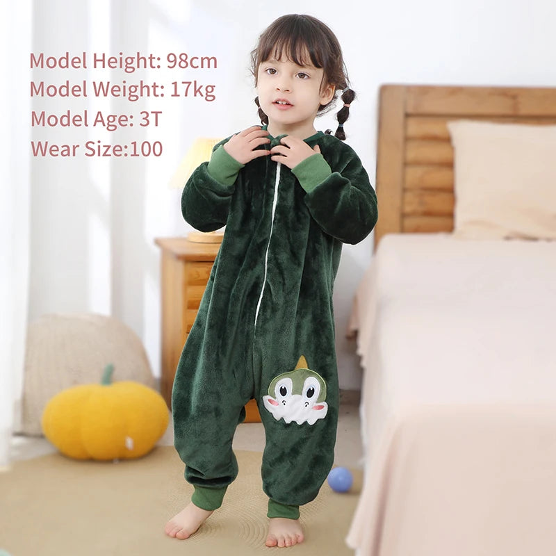 Warm Flannel Kids Sleepsack Pyjamas with Cute Cartoon Animal Prints