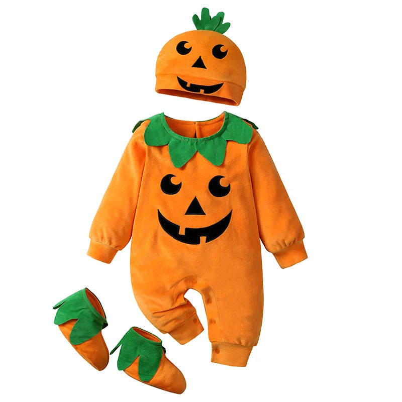 Baby Pumpkin Halloween Costume - Infant Pumpkin Romper Outfit & Dress-Up Set