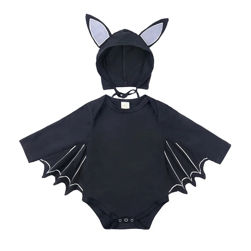 Baby Bat Romper Costume - Black Halloween Jumpsuit with Wing Sleeves