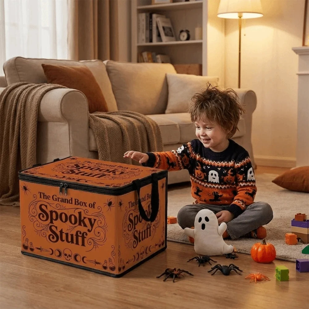 Halloween Storage Box - Spooky Stuff Organiser Bin with Lid