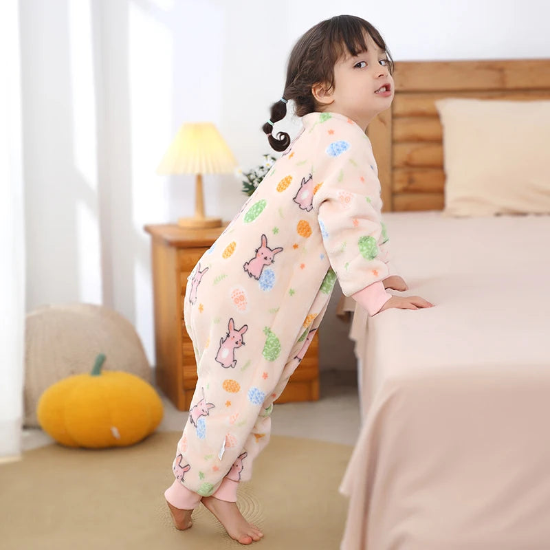 Warm Flannel Kids Sleepsack Pyjamas with Cute Cartoon Animal Prints