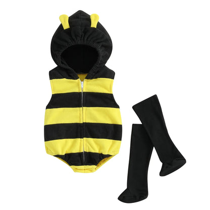 Baby Bee Romper Costume - Hooded Bumblebee Outfit with Long Socks