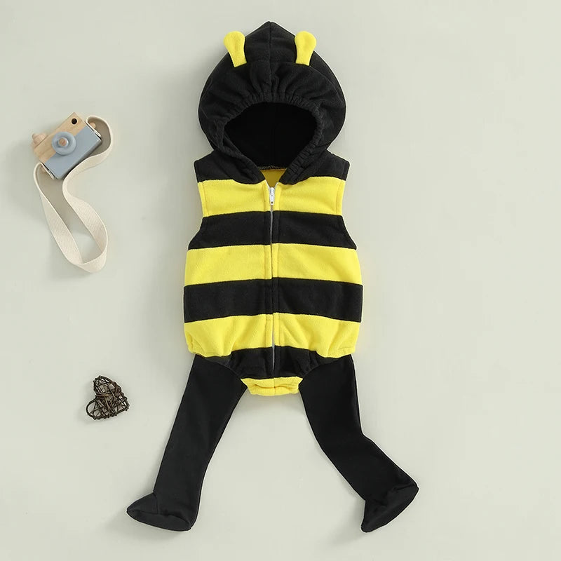 Baby Bee Romper Costume - Hooded Bumblebee Outfit with Long Socks