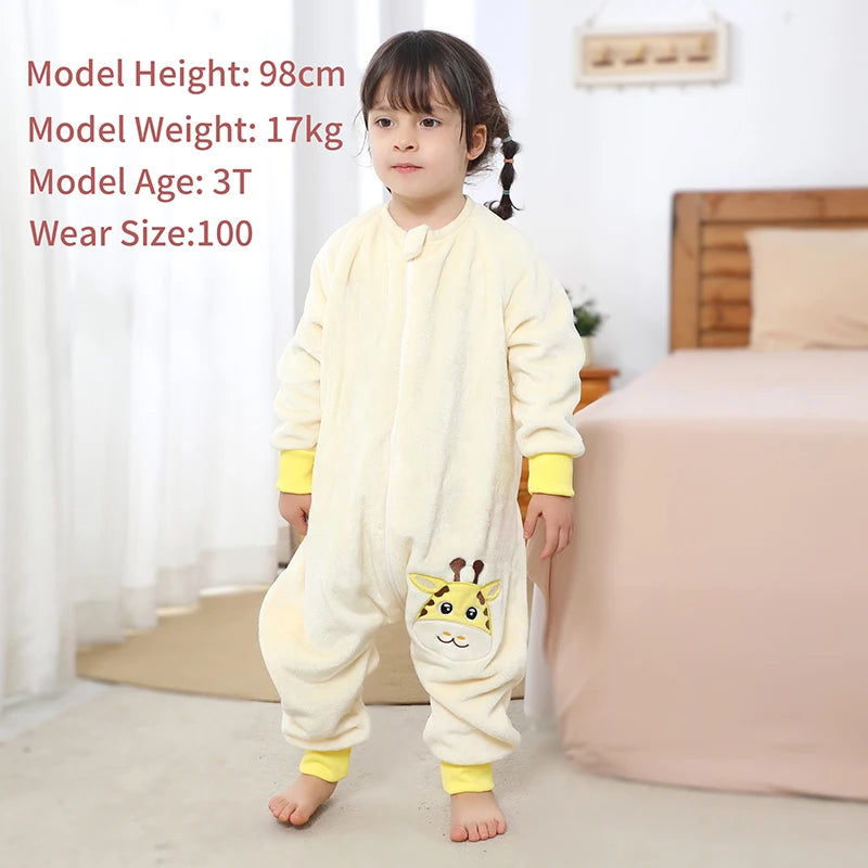 Warm Flannel Kids Sleepsack Pyjamas with Cute Cartoon Animal Prints