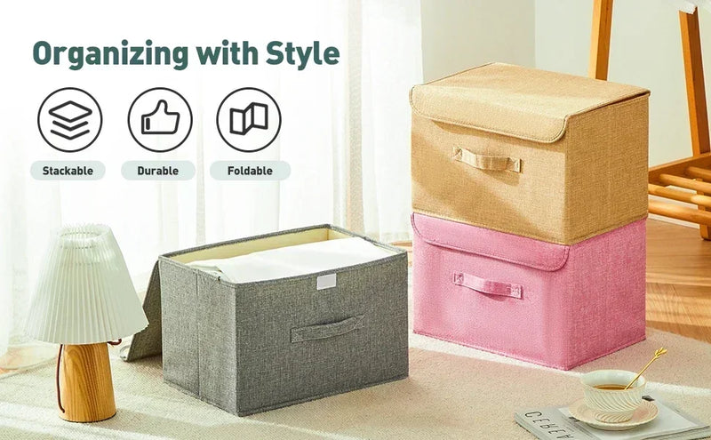 Fabric Organizer Bin with Lid for Home Storage