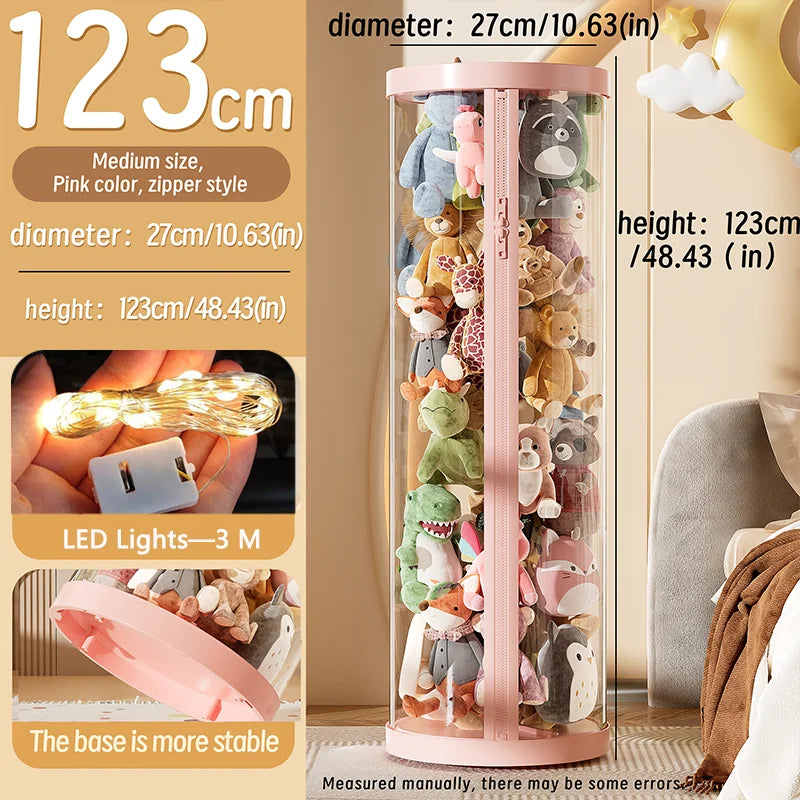 Transparent Plush Toy Storage Tower with Zipper Cover