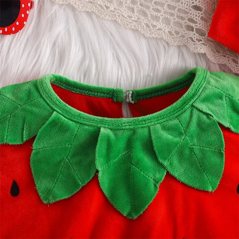 Baby Strawberry Costume - Sleeveless Fruit Romper Outfit with Hat
