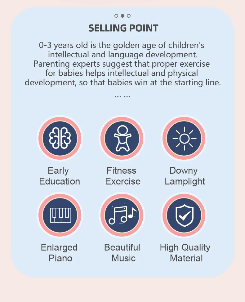 Baby Piano Play Gym with Music Mat and Sensory Toys