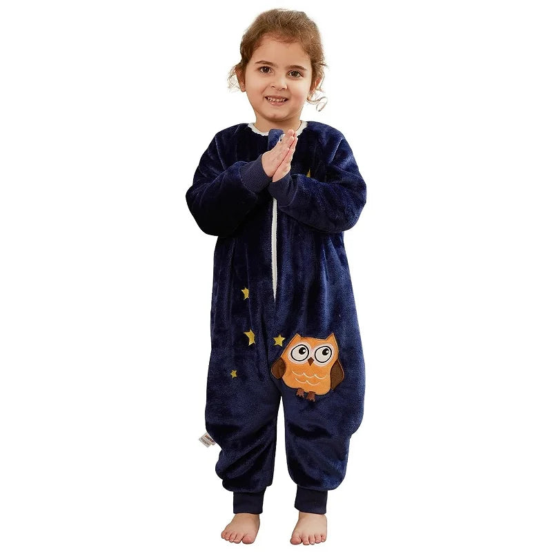 Warm Flannel Kids Sleepsack Pyjamas with Cute Cartoon Animal Prints
