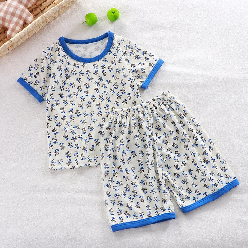 Short Sleeve Kids Pyjama Set with Cute Cartoon Prints