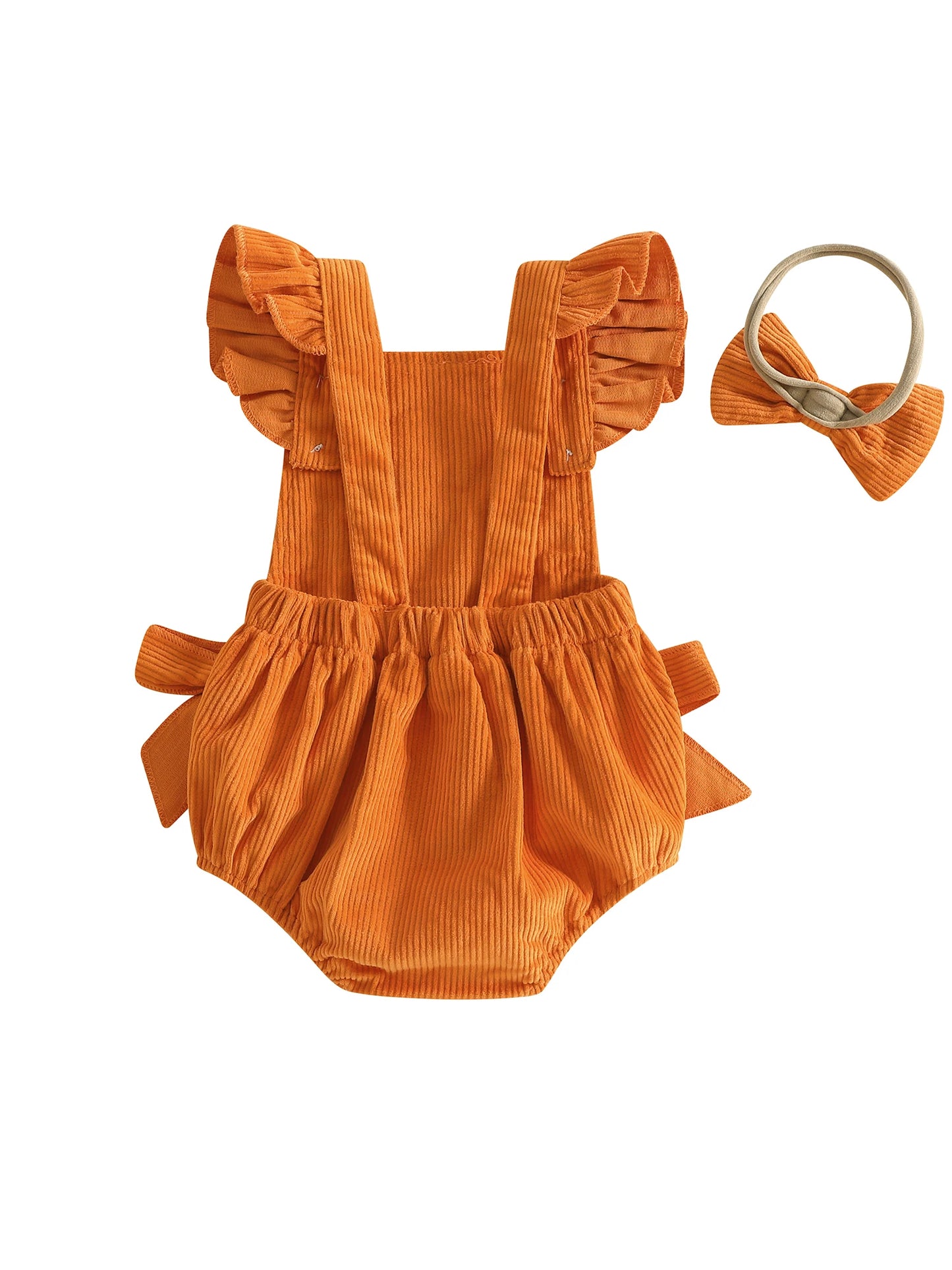 Baby Pumpkin Romper Outfit - Halloween Bodysuit Set with Bow Headband