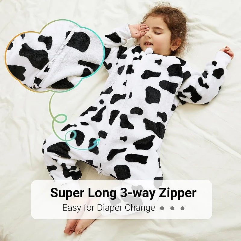 Warm Flannel Kids Sleepsack Pyjamas with Cute Cartoon Animal Prints
