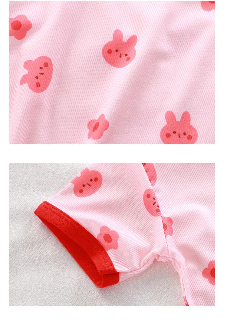 Short Sleeve Kids Pyjama Set with Cute Cartoon Prints