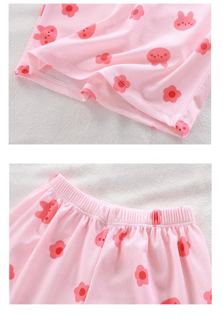 Short Sleeve Kids Pyjama Set with Cute Cartoon Prints