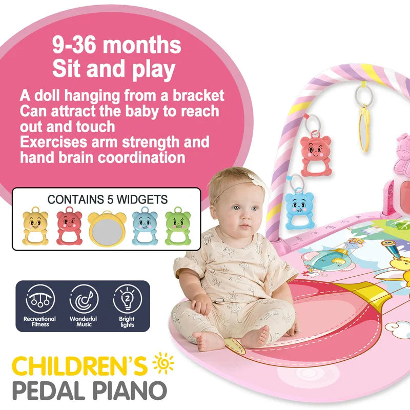 Baby Piano Play Gym with Music Mat and Sensory Toys