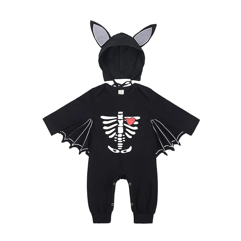 Baby Bat Romper Costume - Black Halloween Jumpsuit with Wing Sleeves