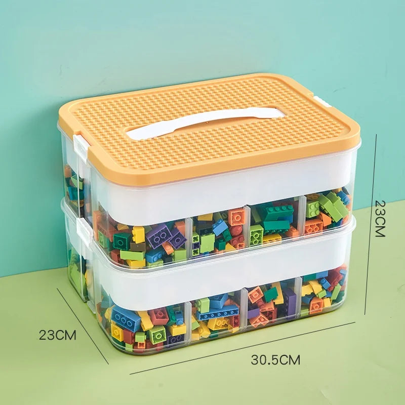 Stackable Kids Building Block Storage Box with 1–3 Layers and Play Lid