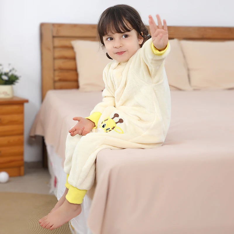 Warm Flannel Kids Sleepsack Pyjamas with Cute Cartoon Animal Prints