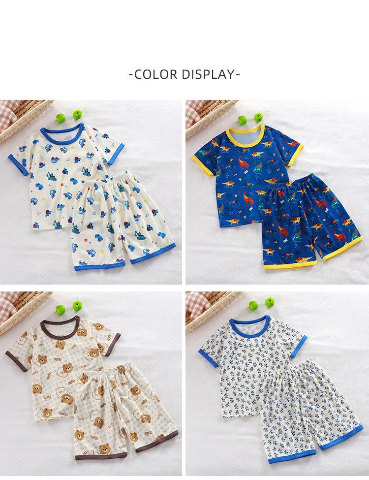 Short Sleeve Kids Pyjama Set with Cute Cartoon Prints