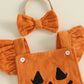 Baby Pumpkin Romper Outfit - Halloween Bodysuit Set with Bow Headband