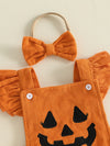 Baby Pumpkin Romper Outfit - Halloween Bodysuit Set with Bow Headband