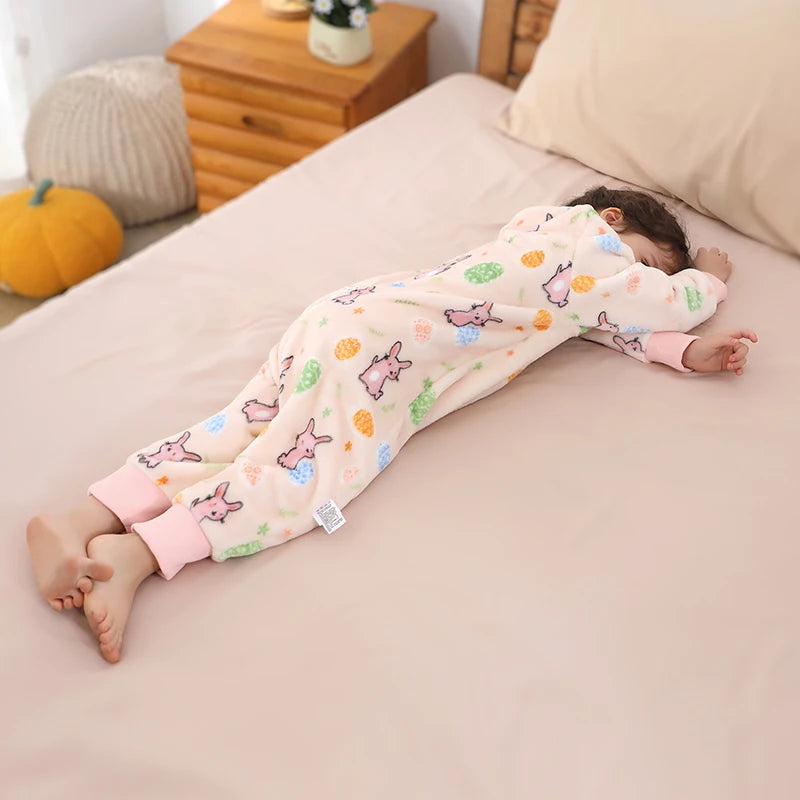 Warm Flannel Kids Sleepsack Pyjamas with Cute Cartoon Animal Prints