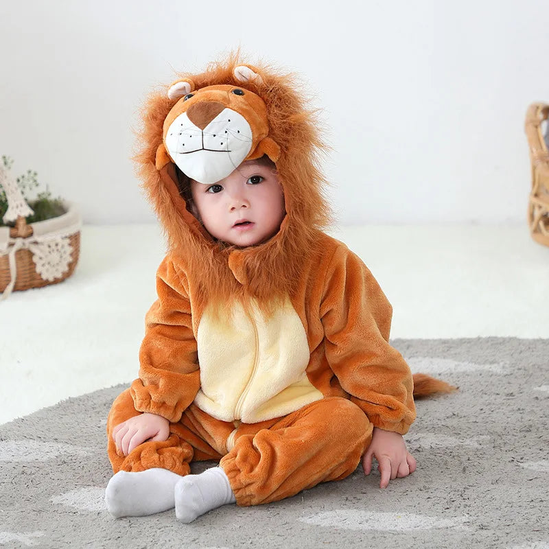 Baby Lion Onesie Costume - Soft Animal Romper with Hooded Mane