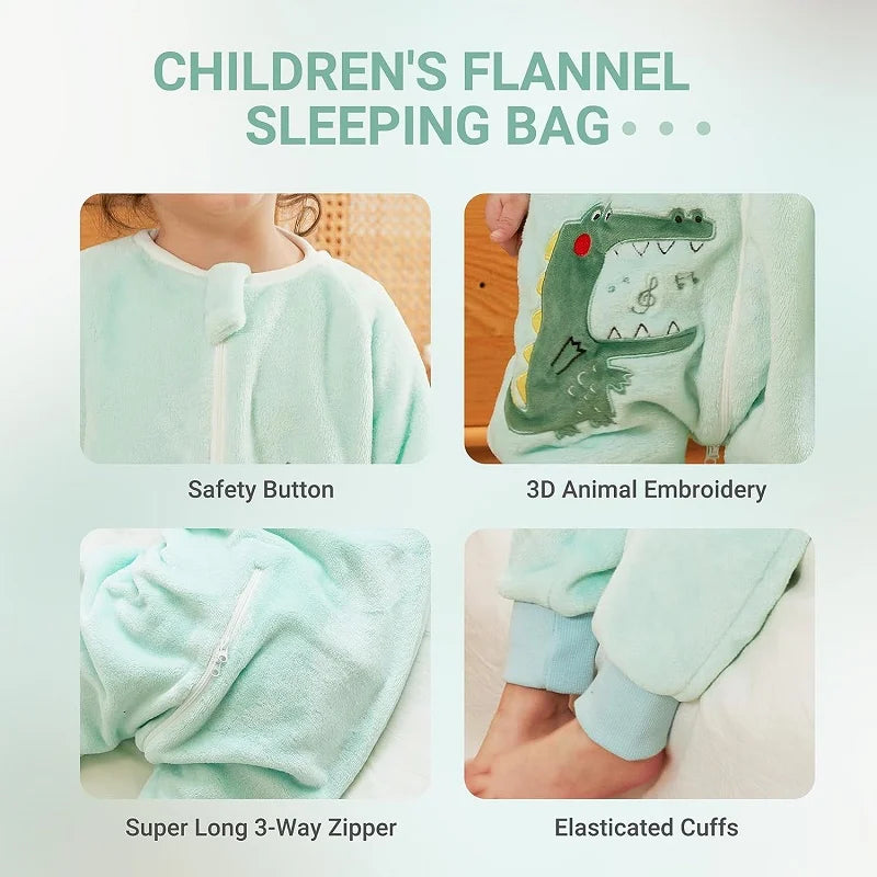 Warm Flannel Kids Sleepsack Pyjamas with Cute Cartoon Animal Prints