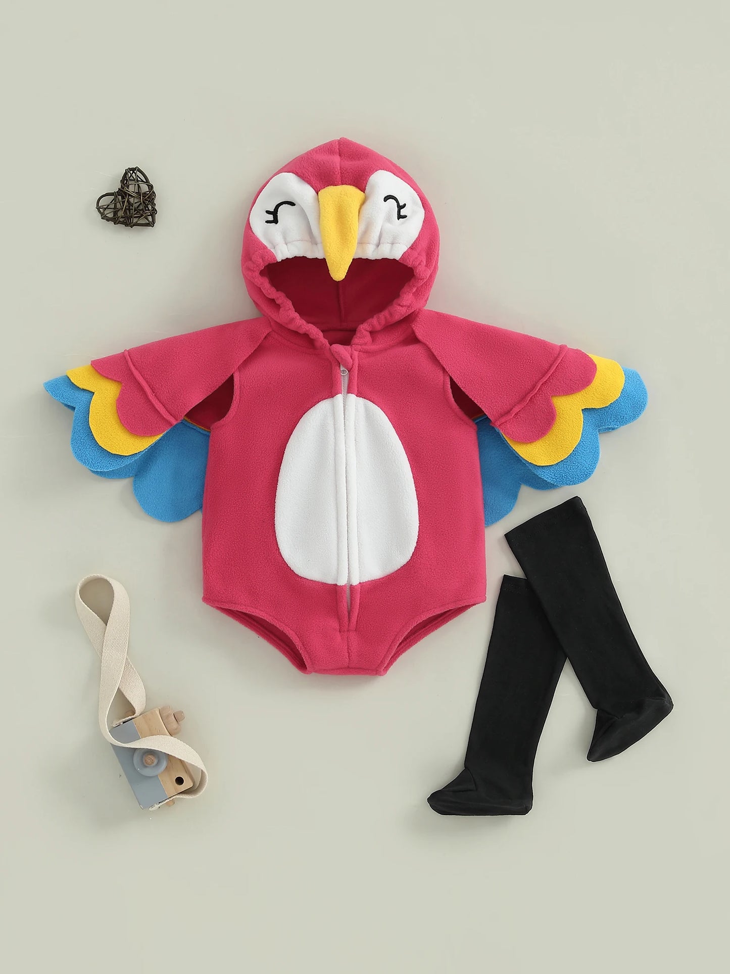 Baby Bird Costume Romper - Hooded Parrot Outfit with Wing Sleeves & Socks