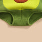 Baby Avocado Romper Outfit - Hooded Sleeveless Jumpsuit with Striped Stockings