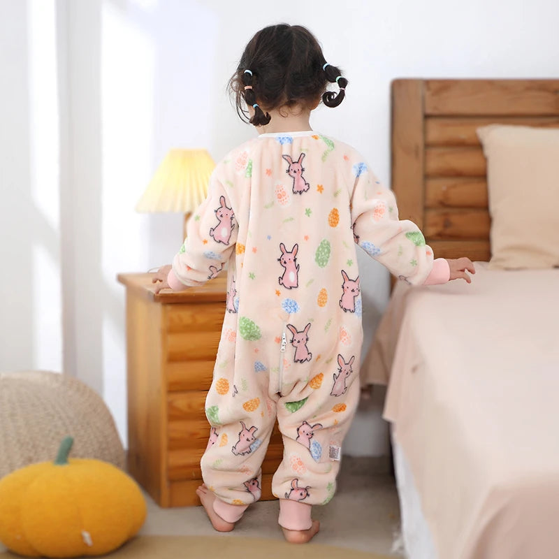 Warm Flannel Kids Sleepsack Pyjamas with Cute Cartoon Animal Prints